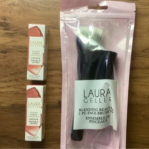 Laura Geller set, 2PC Face Brush Set and 2 Italian Marble Lipstick , New